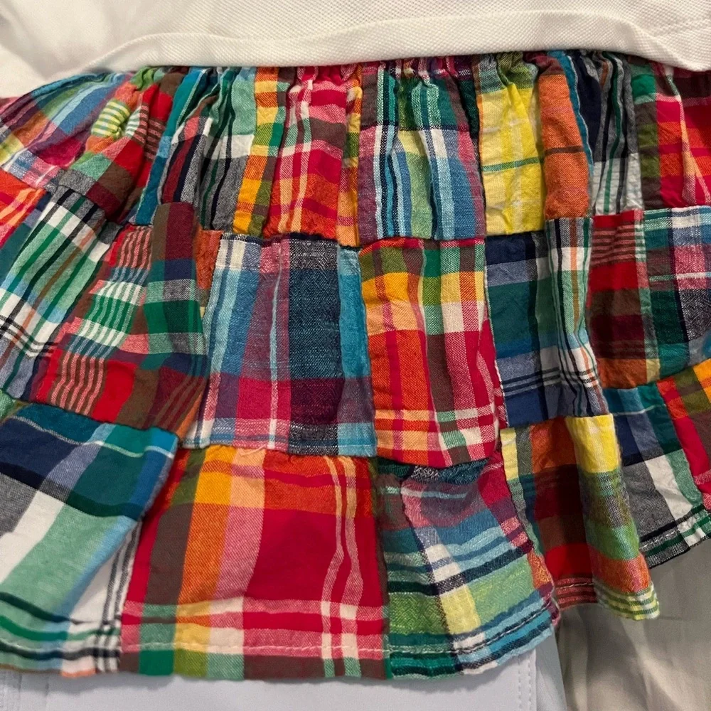 Ralph Lauren White Polo Dress with Colorful Plaid Ruffle - Kids